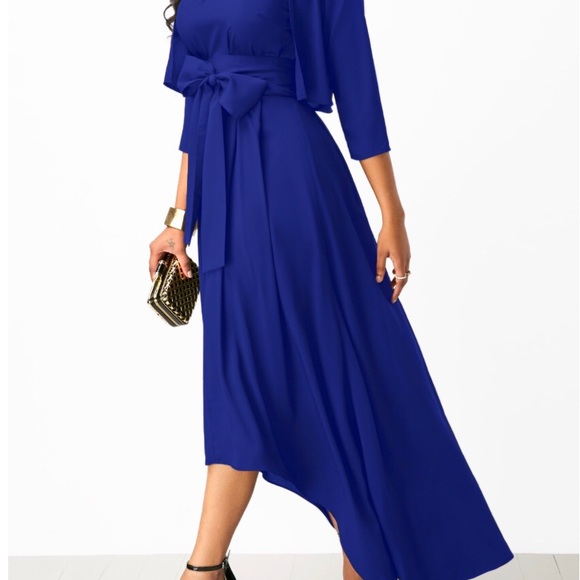 Royal Blue Asymmetric Hem Dress and Cardigan - Picture 4 of 5